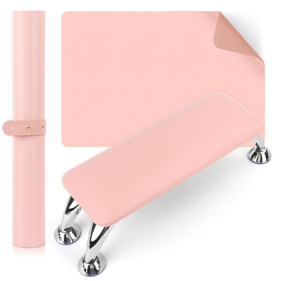 LIONVISON front view pink arm rest with mat showing organized workspace benefit