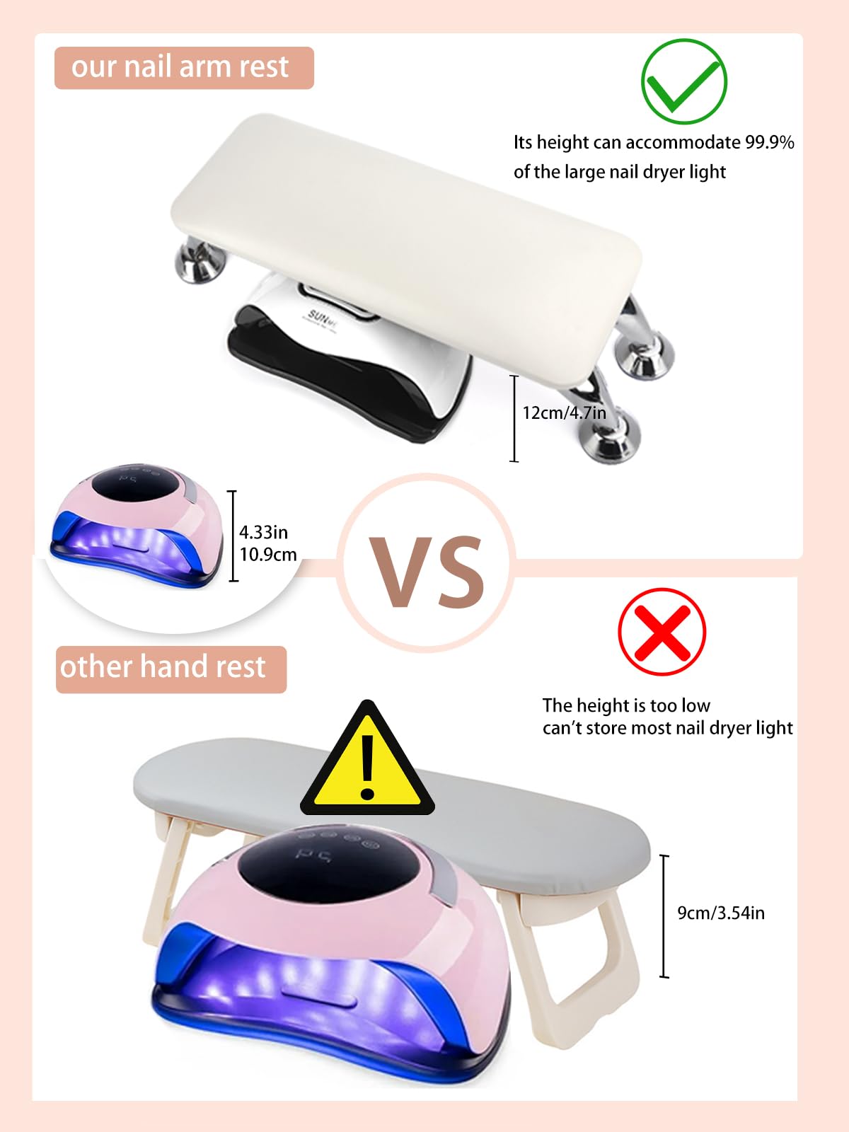 LIONVISON arm rest with a hand for scale showing compact, travel-friendly size