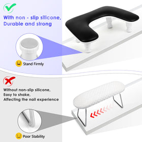 LIONVISON arm rest beside a nail lamp illustrating fit and space-saving advantage
