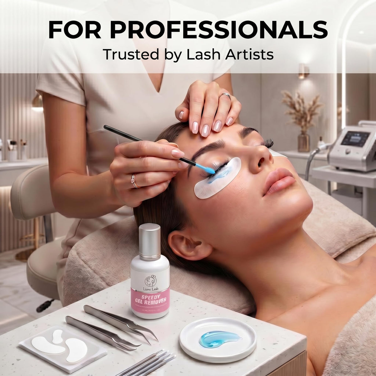 Liore Lash bottle beside microbrush tools for accurate professional use