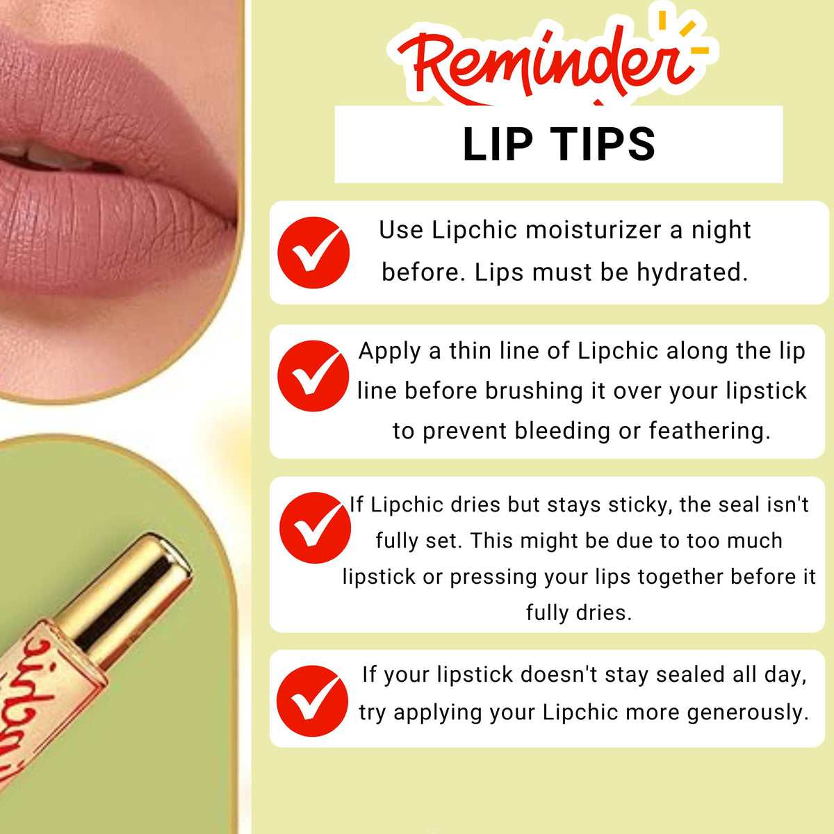 Lip Chic By Ella applied on lips demonstrating smudge-proof protection