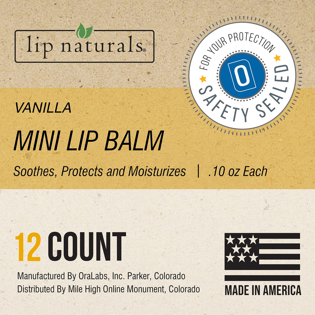 Lip Naturals close-up of a single mini vanilla tube highlighting smooth finish
