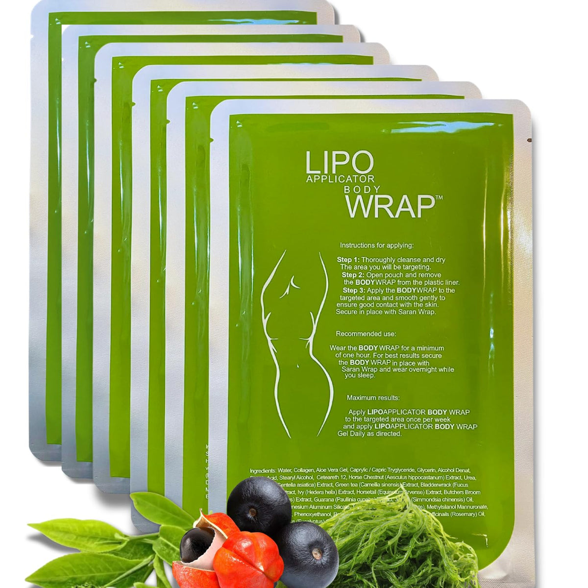 lipo applicator front packaging showing six wraps and product benefit