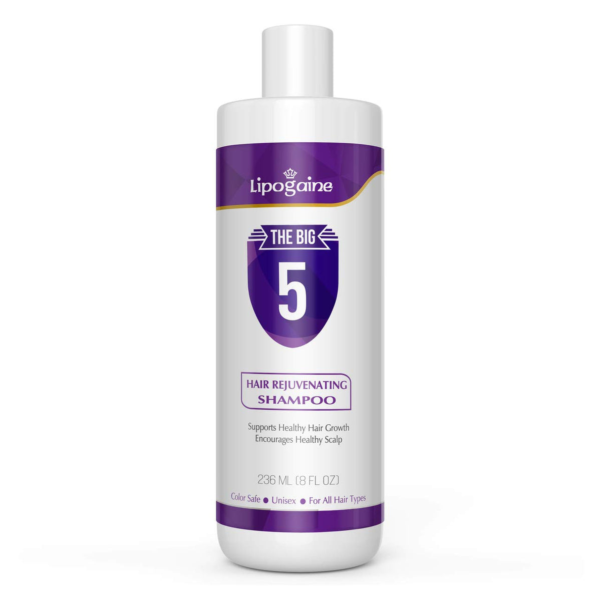 Lipogaine bottle front packaging showing purple label and benefits