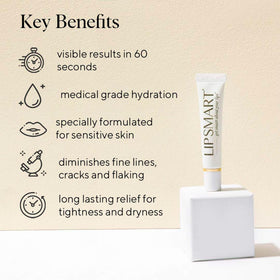 LipSmart ingredients display highlighting soy proteins and tribehenin for hydration