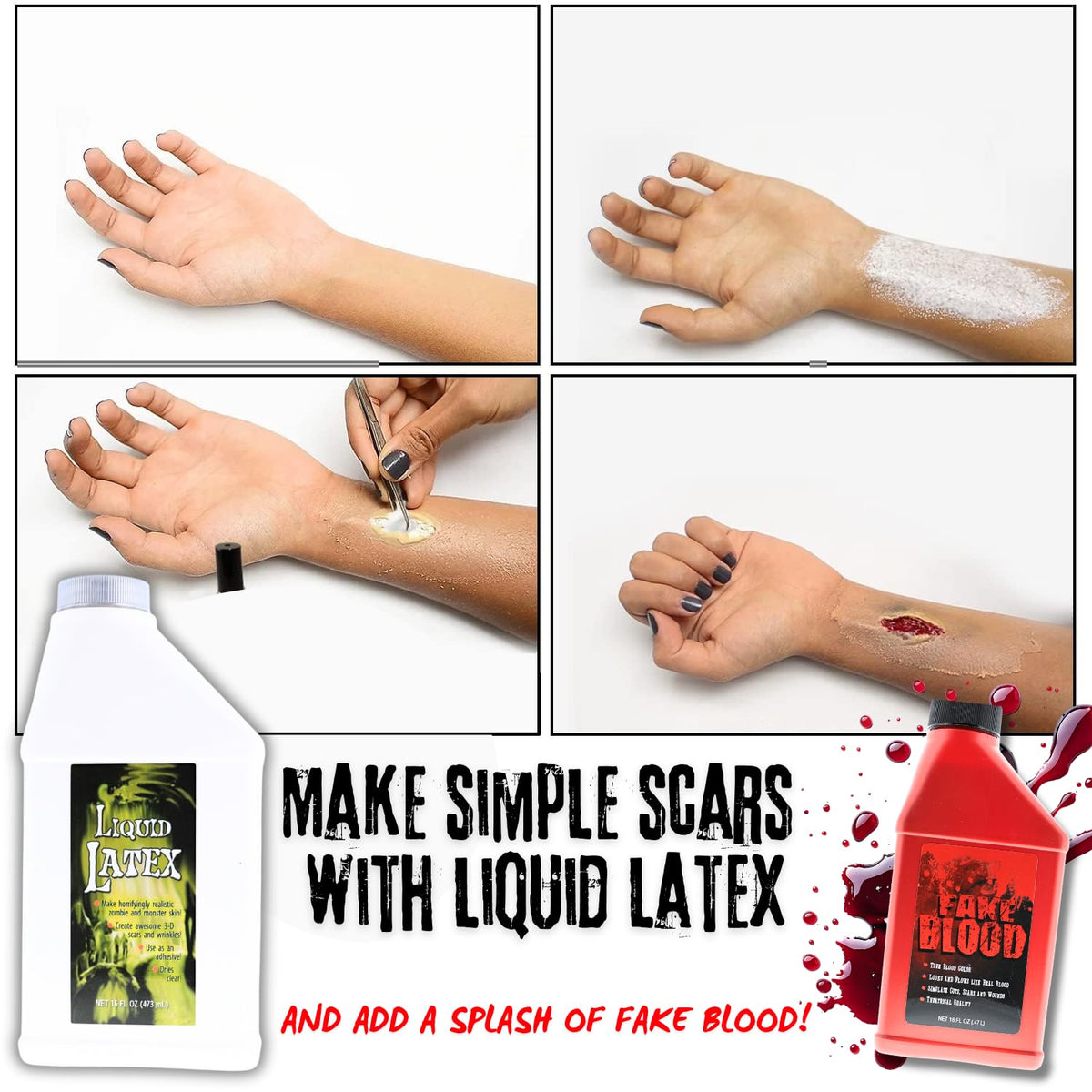 Liquid Latex Fashions two bottles on workstation showing supply for multiple projects benefit