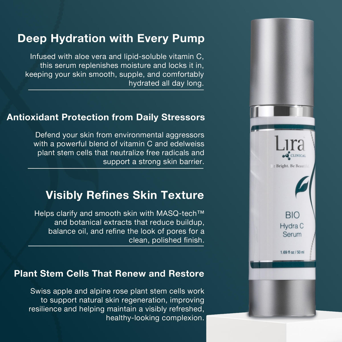 Lira Clinical serum texture close-up showing lightweight absorbent formula