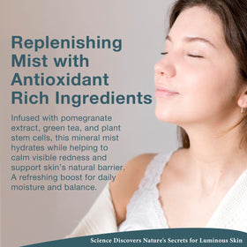 Lira Clinical fine mist texture mid-spray illustrating even lightweight hydration