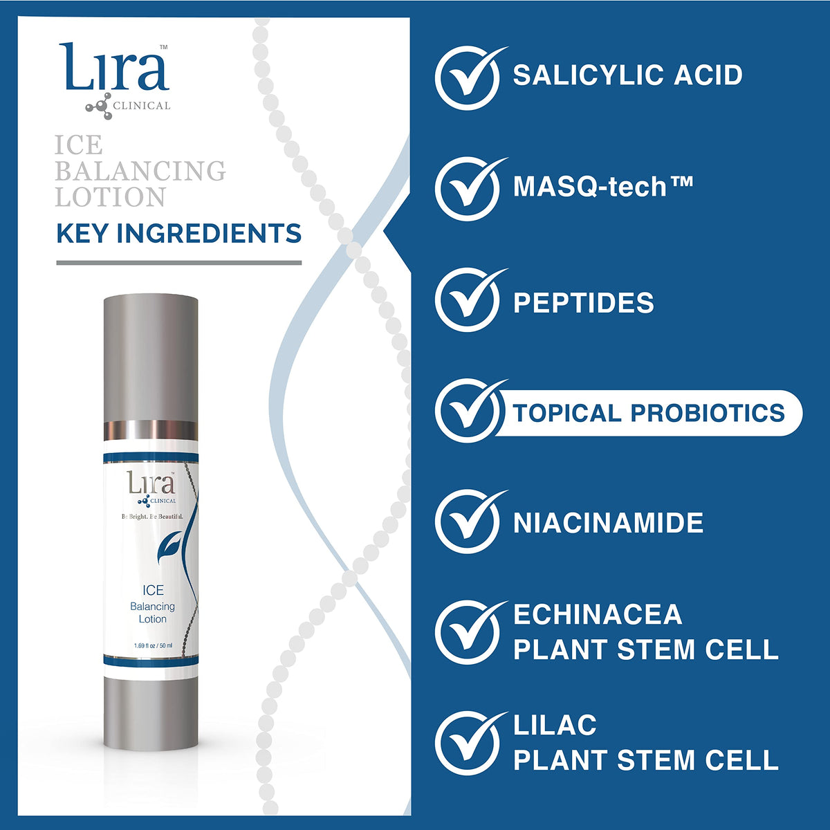 Lira Clinical lotion on bathroom counter with towel, suggesting easy daily routine