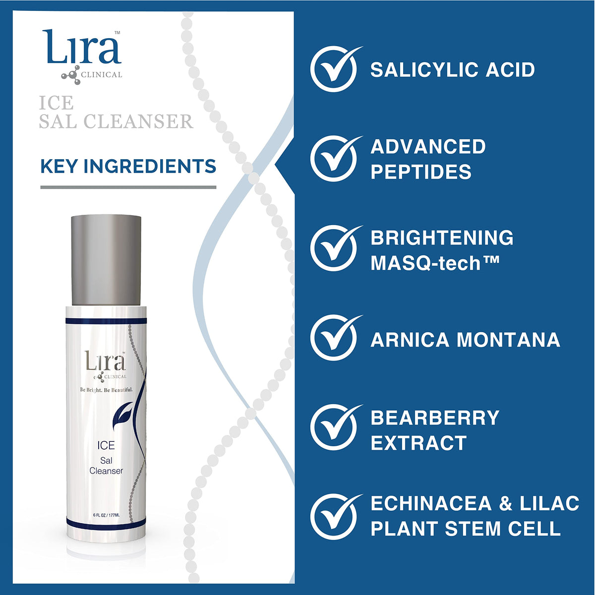 Lira Clinical ICE Sal cleanser by bathroom sink with towel, supports daily cleansing routine
