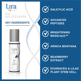 Lira Clinical ICE Sal cleanser by bathroom sink with towel, supports daily cleansing routine