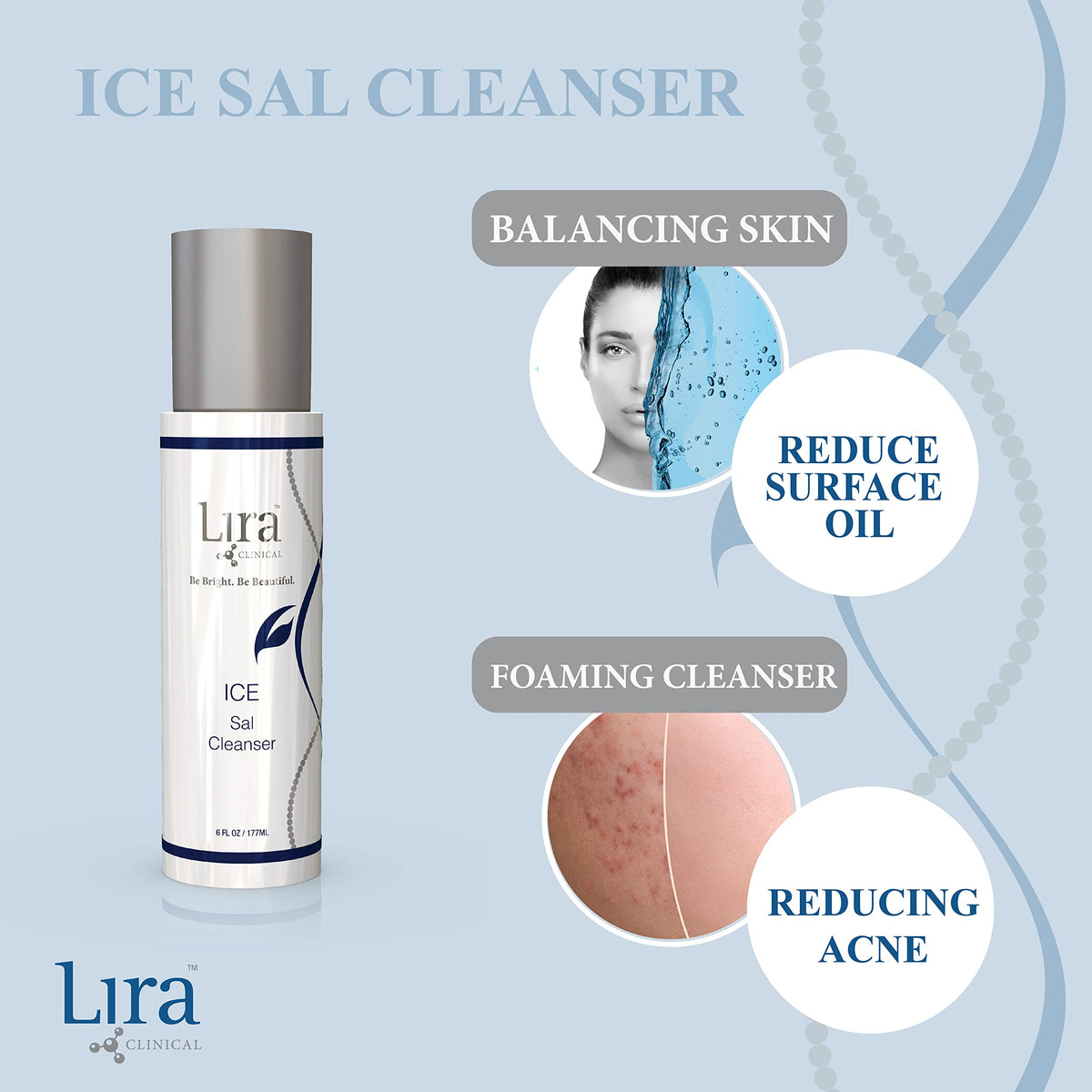 Lira Clinical ICE Sal cleanser texture on hand, demonstrates lightweight non-foaming feel