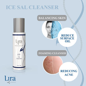 Lira Clinical ICE Sal cleanser texture on hand, demonstrates lightweight non-foaming feel