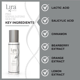 Lira Clinical ingredient label closeup showing salicylic and lactic acids