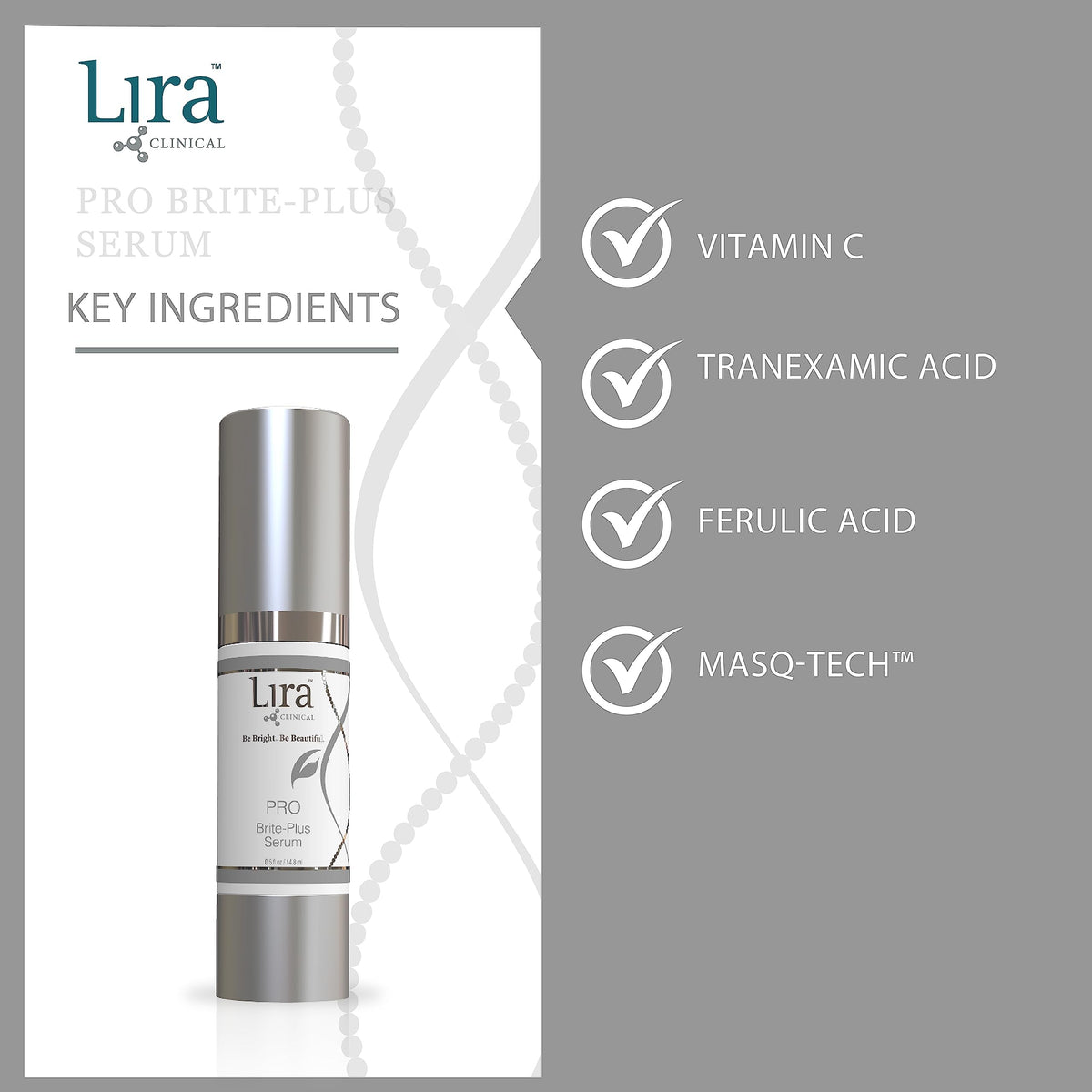 Lira Clinical small 0.5 fl oz bottle next to a coin for size comparison and travel-friendly benefit