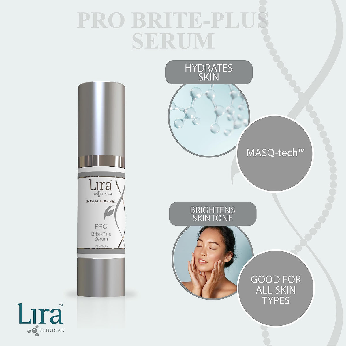 Lira Clinical close-up of serum texture showing lightweight absorbent formula for smooth skin