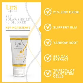 Lira Clinical applied on skin to show no white cast and oil control benefit