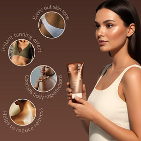 Lirene application mitt demonstrating blendability for even coverage benefit