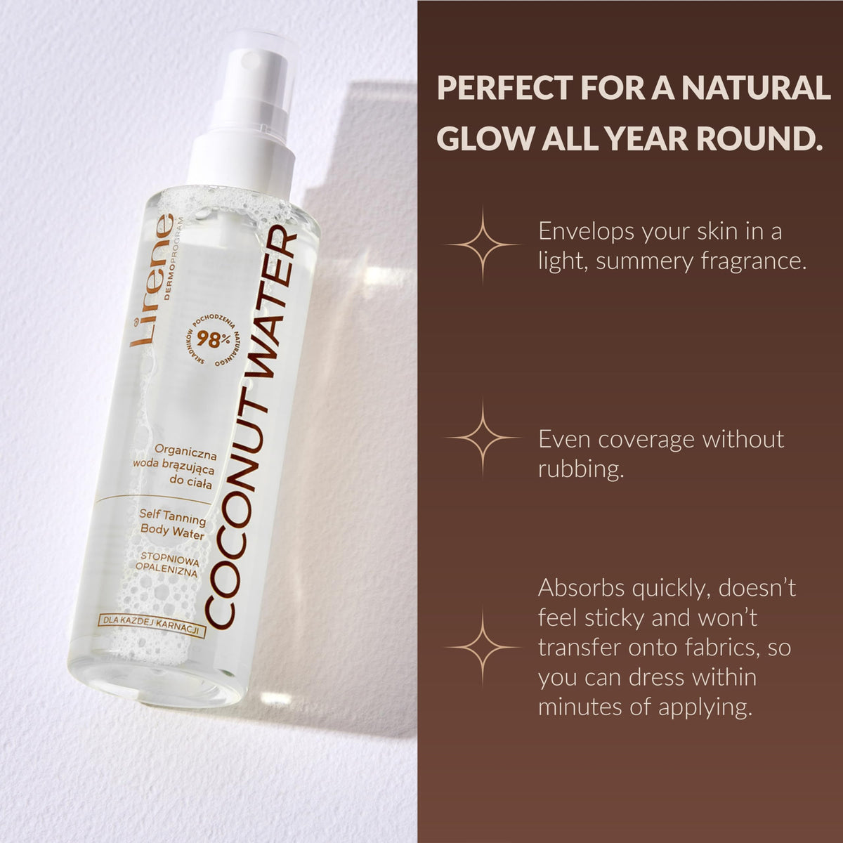 Lirene application on arm illustrating easy, buildable tanning results