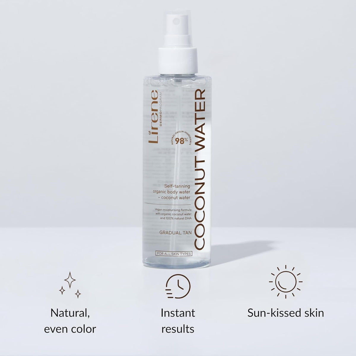 Lirene bottle in a bathroom scene for quick everyday tanning routine