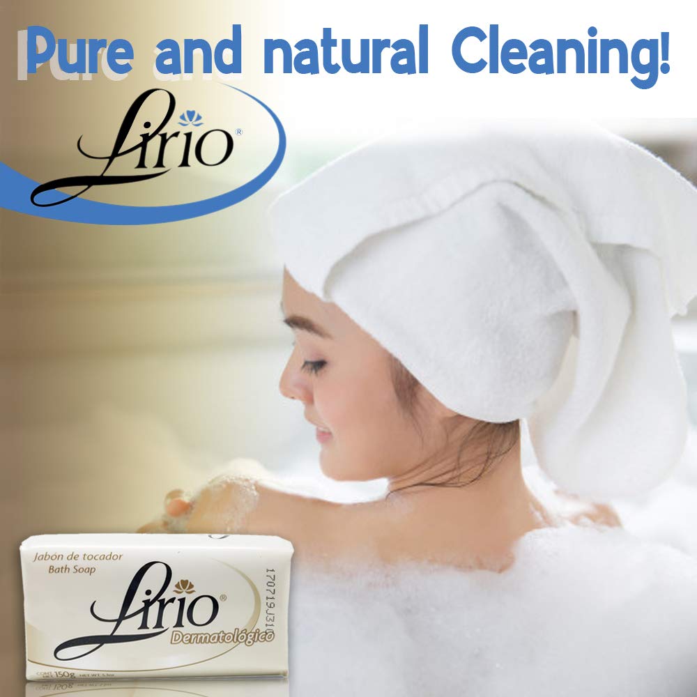 stacked Lirio bars in bathroom setting illustrating family-ready bulk pack convenience