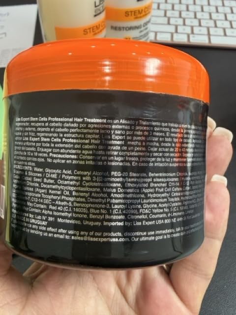 Liss Expert smoothing treatment bottle label highlighting key actives