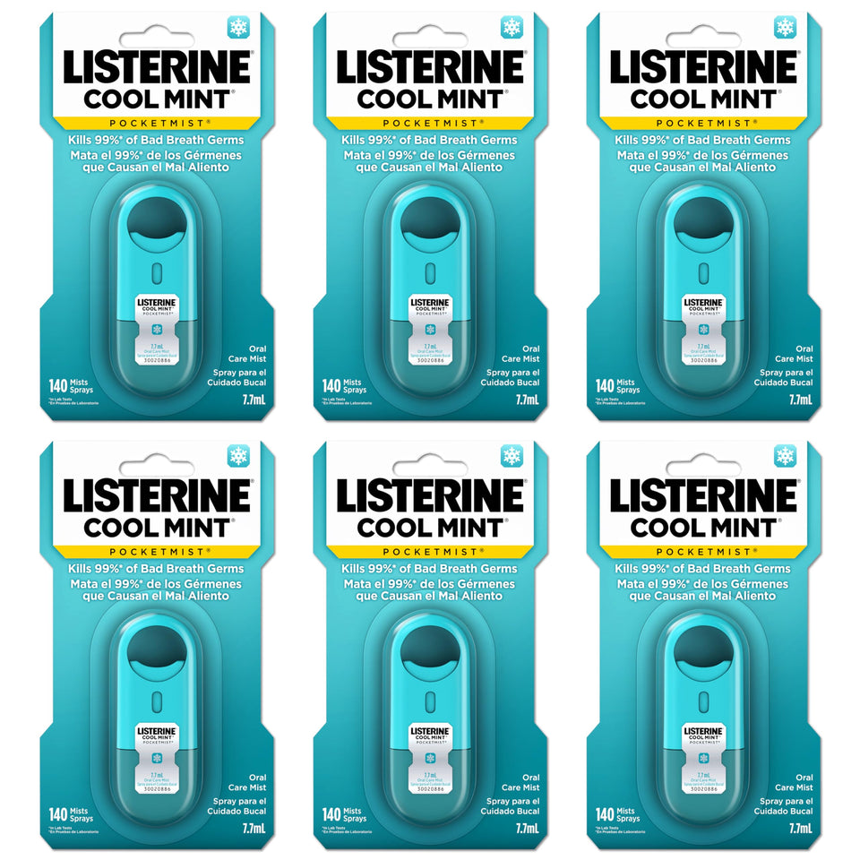 Listerine Pocketmist front view showing compact bottle and brand for quick freshness