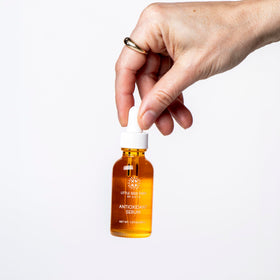 Little Seed Farm serum on bathroom counter in a morning routine setting for layering