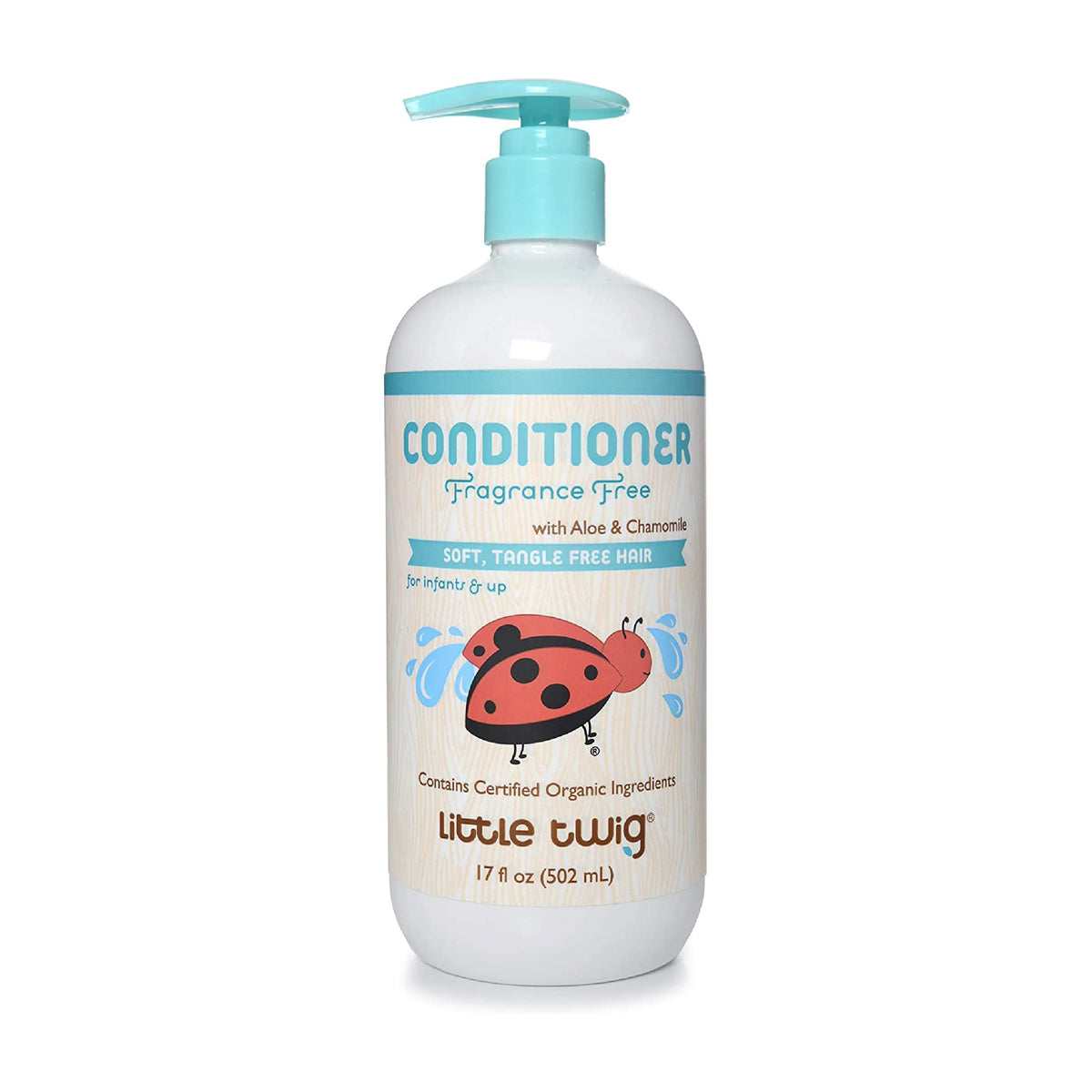 Little Twig front label bottle showing product information and design benefits