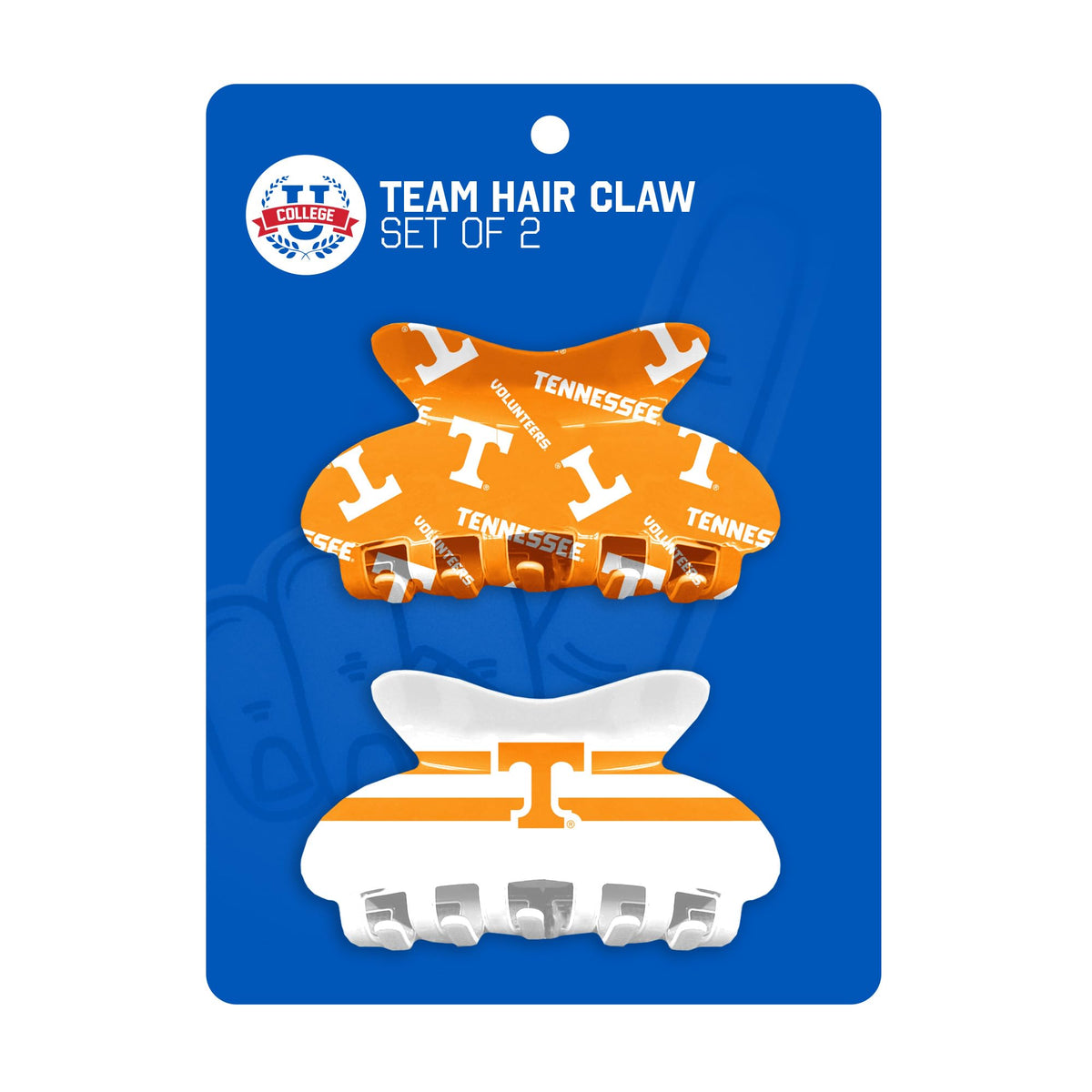 Littlearth hair claw worn in half-up style demonstrating secure hold and visible Tennessee Volunteers team flair
