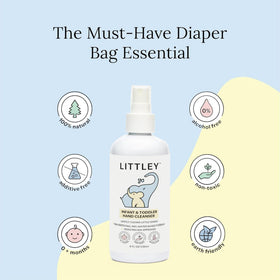 LITTLEY label closeup highlighting alcohol‑free, fragrance‑free benefits