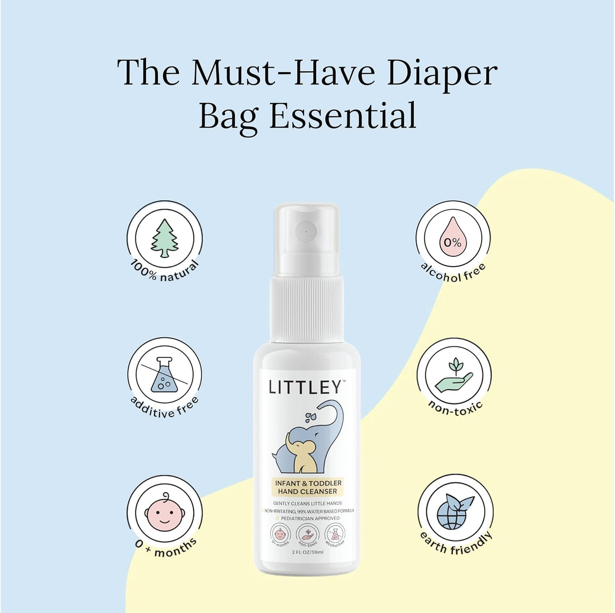 LITTLEY size comparison with diaper bag highlighting portability and travel fit