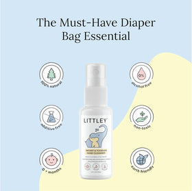 LITTLEY size comparison with diaper bag highlighting portability and travel fit