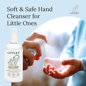 LITTLEY spray action on small hands for quick, gentle cleaning