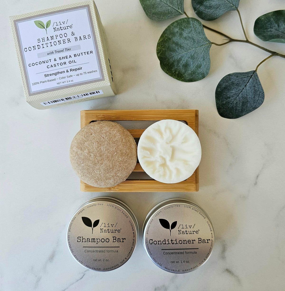 /liv/ Nature natural ingredients coconut castor shea displayed to show nourishing, strengthening benefits