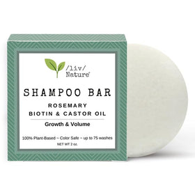 /liv/ Nature shampoo bar front packaging shows compact sustainable design and benefits