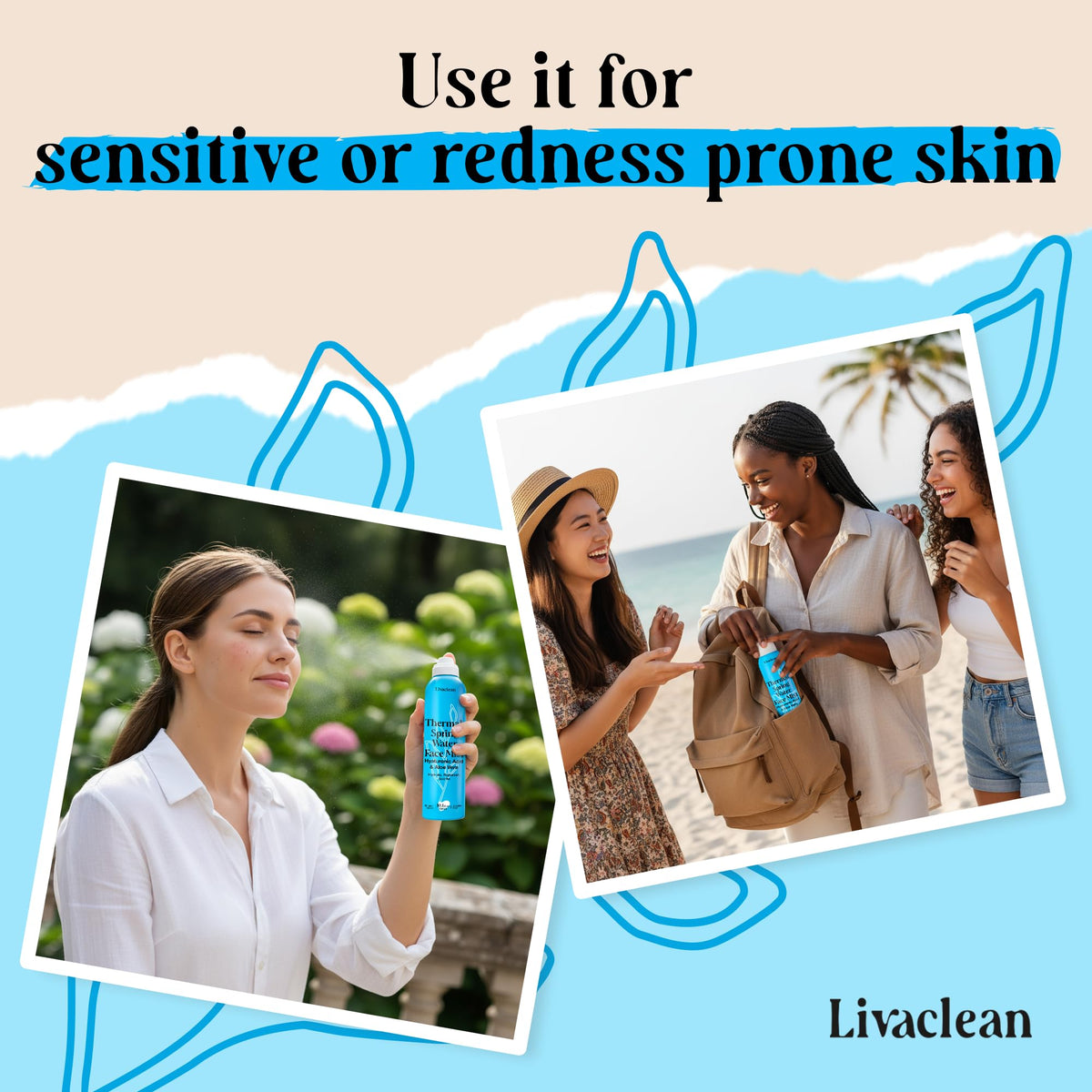 LivaClean bottles on bathroom shelf for daily skincare routine benefit