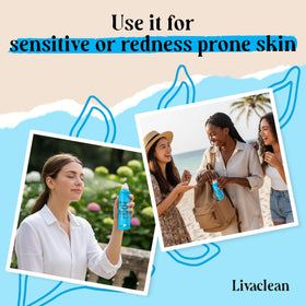 LivaClean bottles on bathroom shelf for daily skincare routine benefit