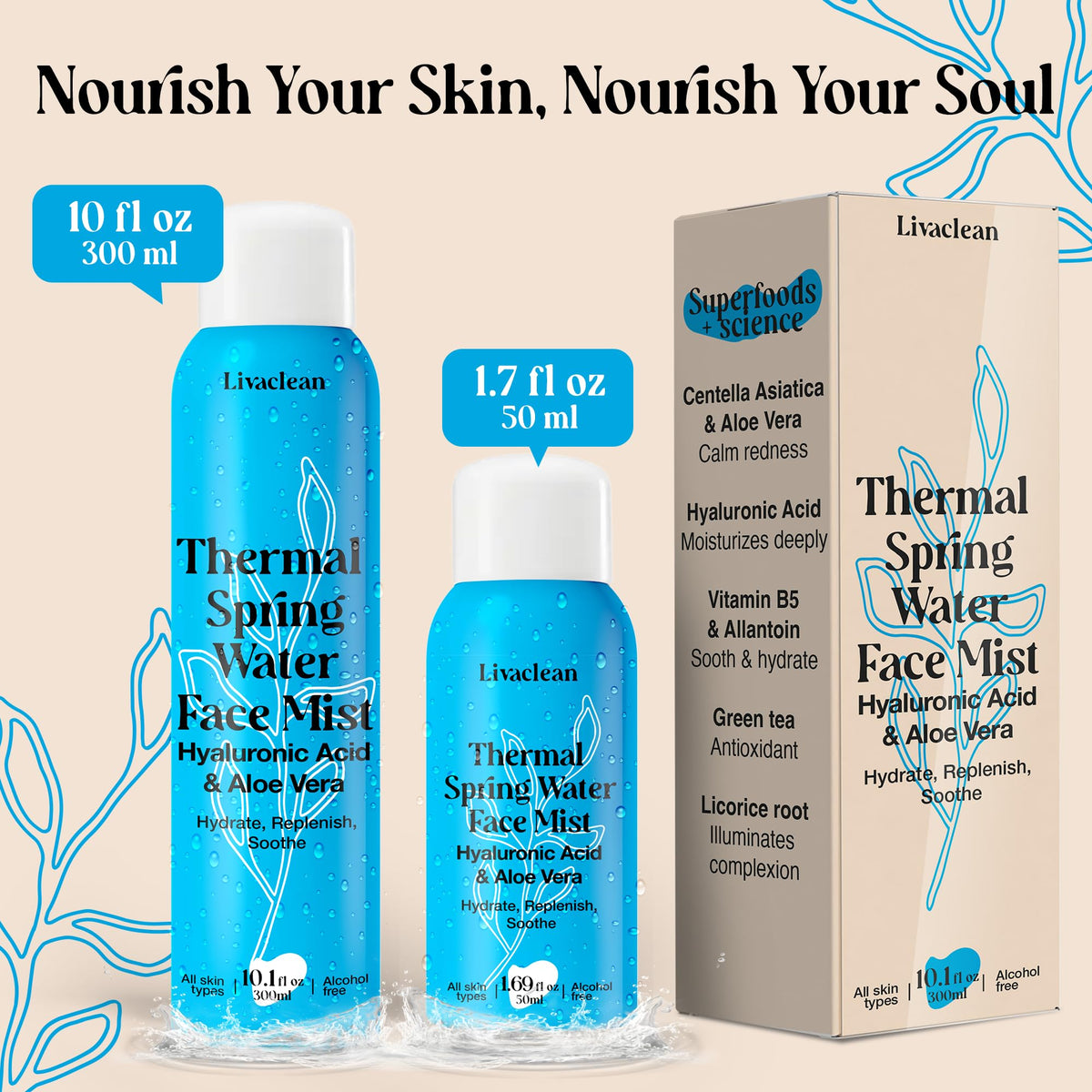 LivaClean fine mist spray close-up delivering fast absorbing hydration