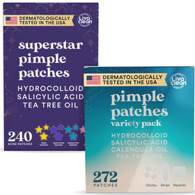 LivaClean front packaging showing both star and hydrocolloid patches for versatile treatment