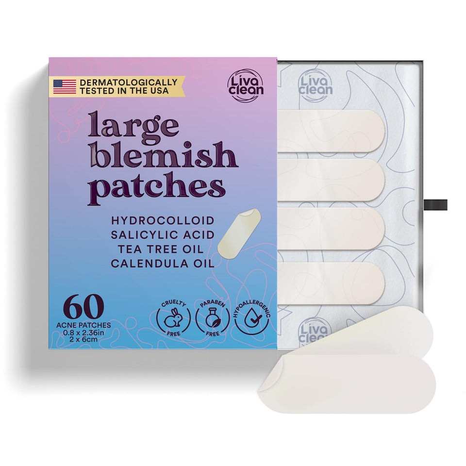 LivaClean packet front view showing large pimple patches and quantity benefit