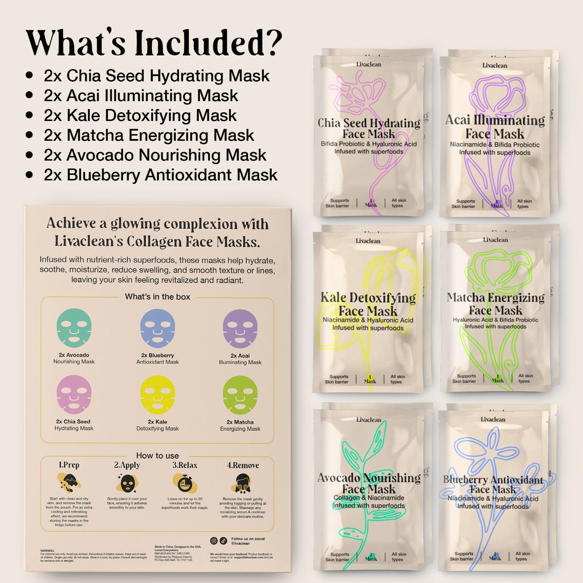 LivaClean single mask sachet opened with visible serum demonstrating concentrated hydration