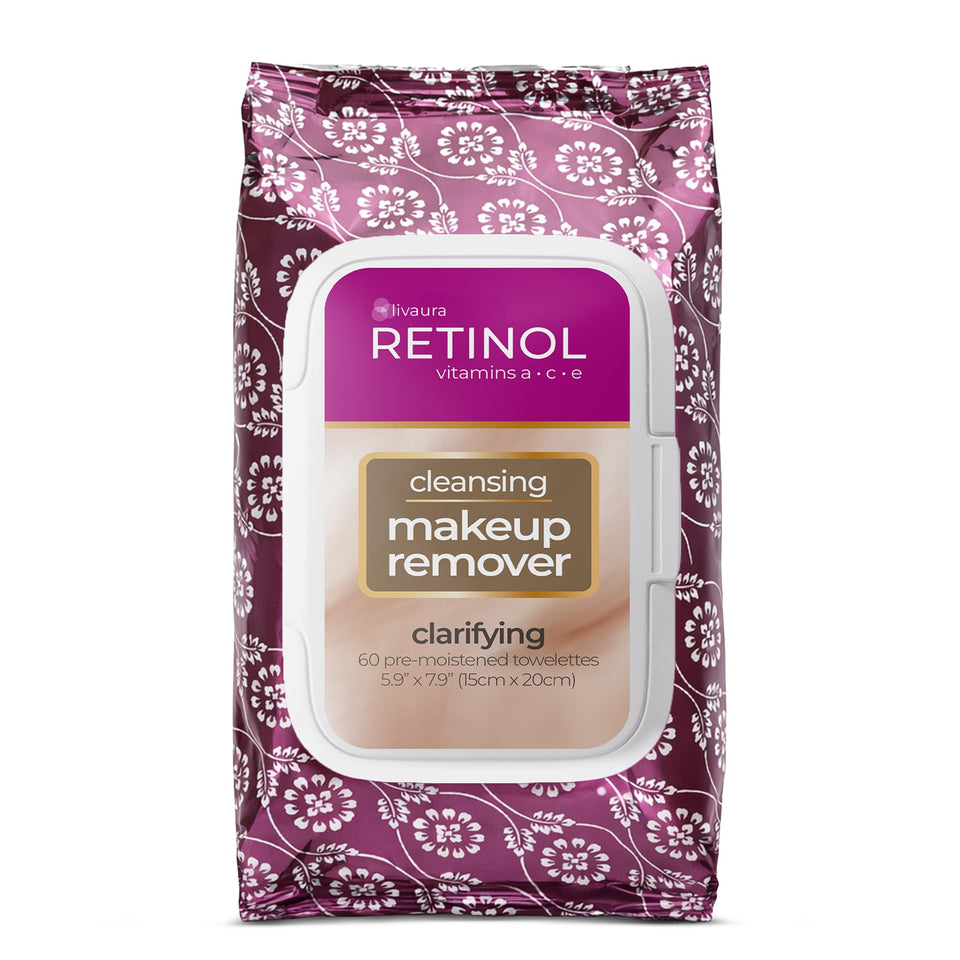 Retinol LIVAURA front packaging showing travel-ready cleansing wipes benefit convenience