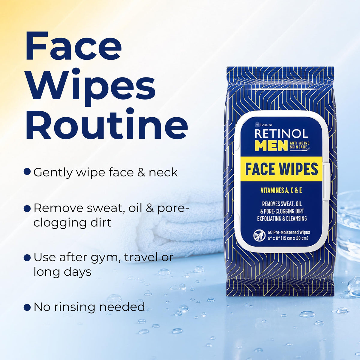 Retinol LIVAURA wipes in gym bag ready for post-workout refresh