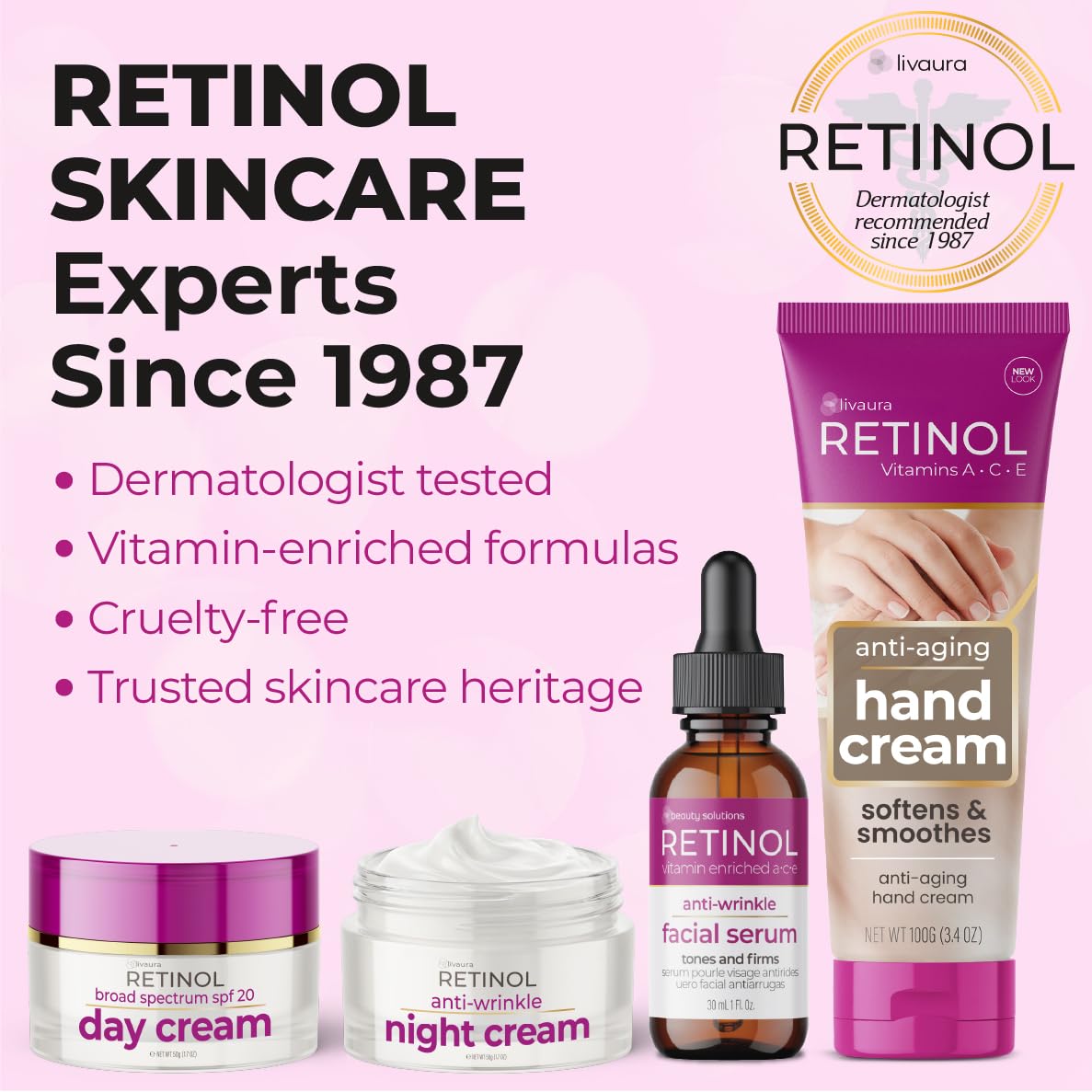 Retinol LIVAURA label and ingredients close-up showing vitamins A C E and green tea benefits