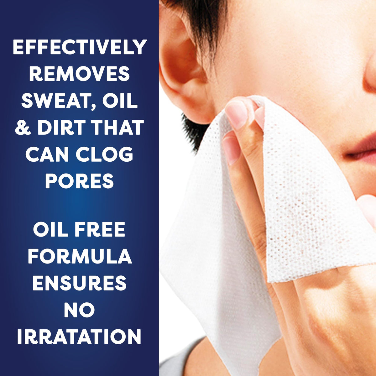LIVAURA wipe being used around eye area showing gentle cleansing for sensitive skin