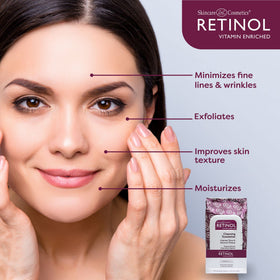Retinol LIVAURA wipe removing foundation from cheek demonstrating efficient cleansing