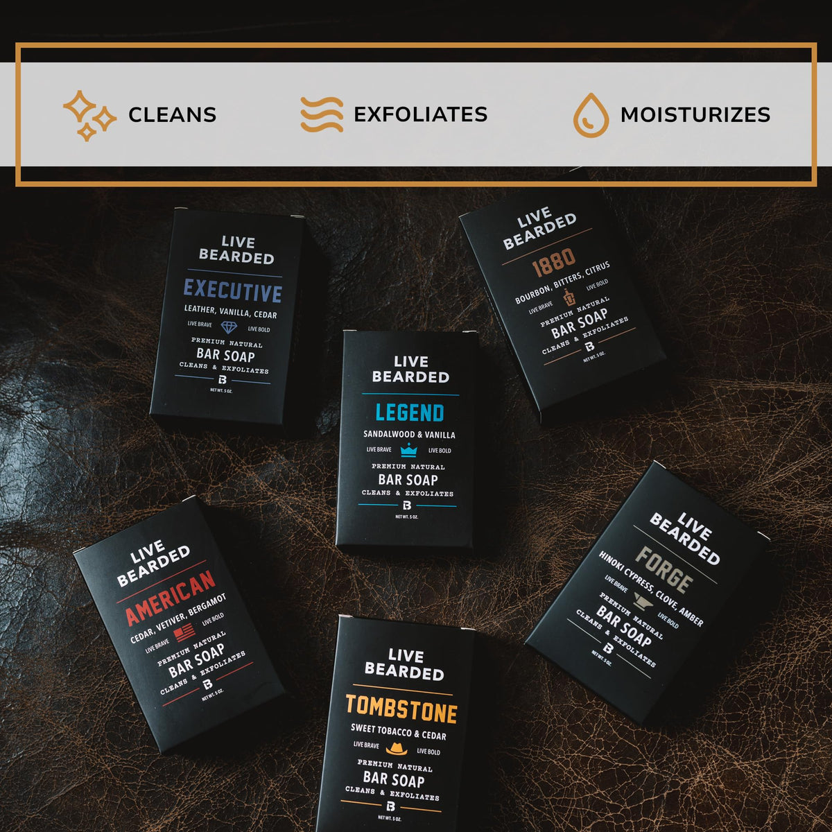 Live Bearded label close-up listing natural ingredients and made in USA benefit