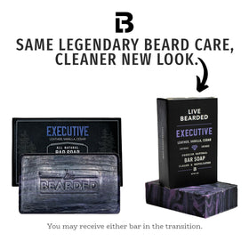 Live Bearded close-up of soap texture with pumice and charcoal for exfoliation benefit