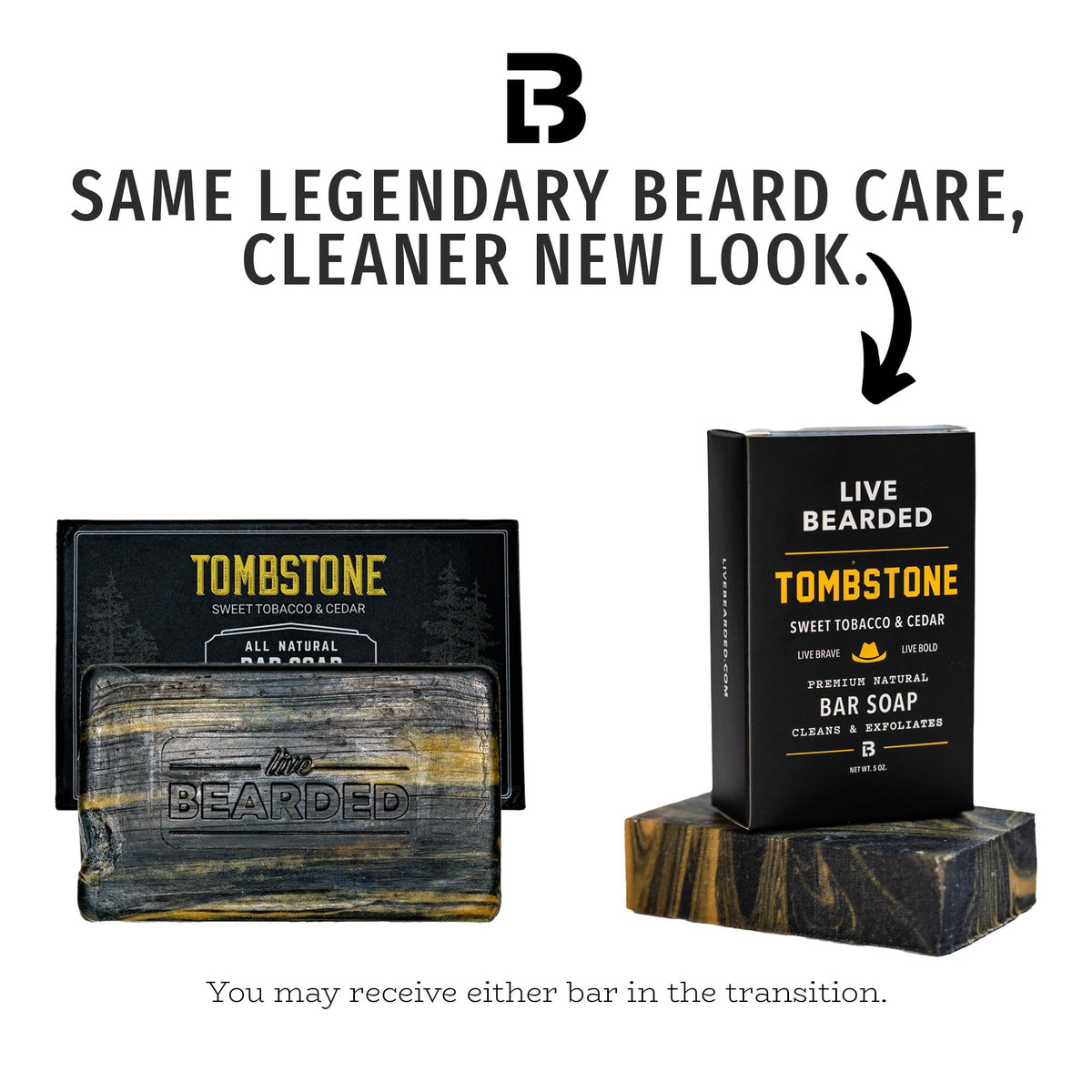 Live Bearded close-up of Tombstone soap texture with pumice and charcoal for exfoliation